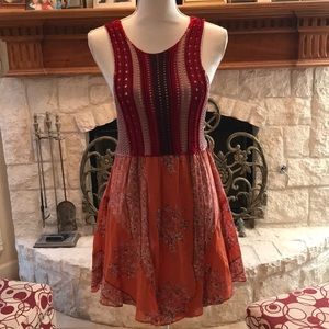 NWT Free People red/combo dress crocheted Sz-xs